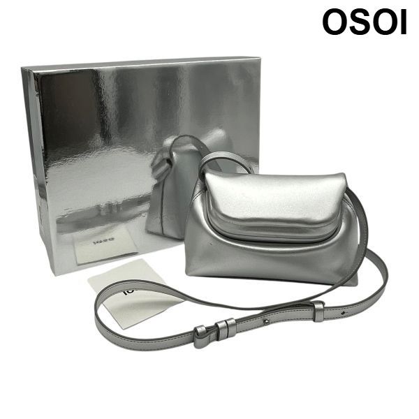 オソイ OSOI ショルダーバッグ 鞄 FOLDER MINI シルバー色 レザー