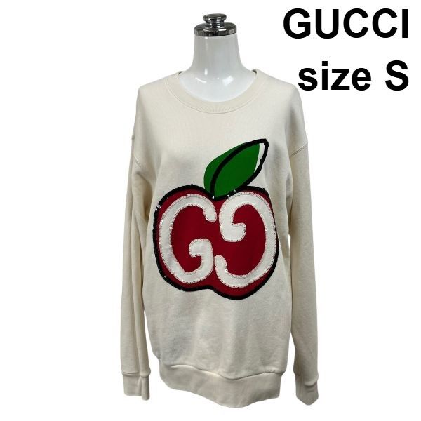 ○◇ グッチ GUCCI トレーナー 長袖 クルーネック ブランドロゴ リンゴ 