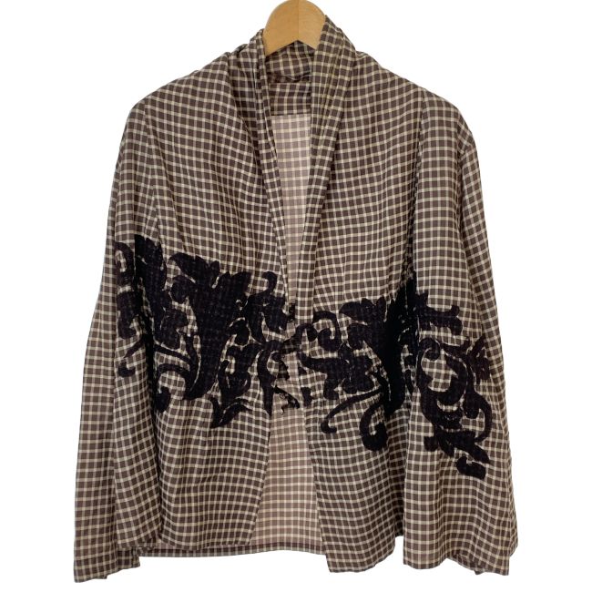 【中古】　ISSEY MIYAKE　カーディガン　ボタンレス　ショールカラー　チェック　プリント　日本製　ドメスティック　古着　/2496