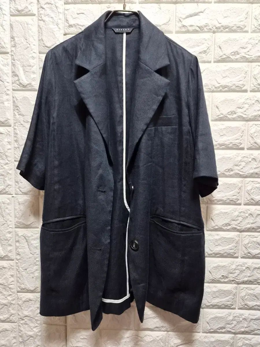 シスレー 麻 レーヨン オーバーサイズ 半袖 ジャケット ネイビー
