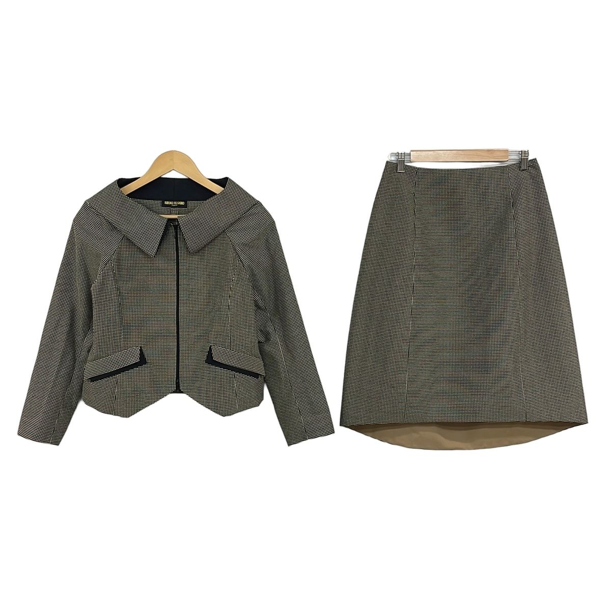 HIROKO KOSHINO(ヒロココシノ) スカートスーツ レディース - 黒×白 ドット柄/ジップアップ/肩パッド 6,478円