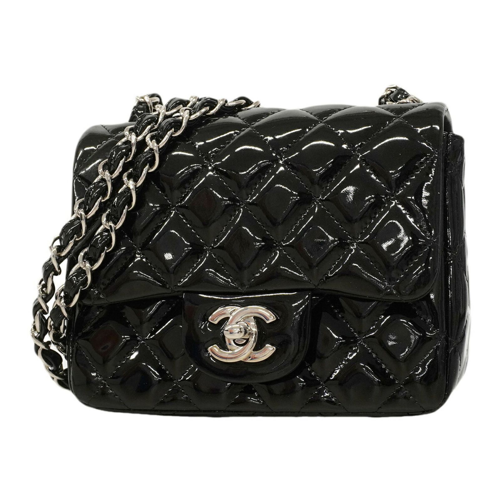 シャネル CHANEL マトラッセ ミニ チェーンショルダー パテントレザー 黒 シャネル(Chanel) シャネル ショルダーバッグ ミニマトラッセ チェーン
