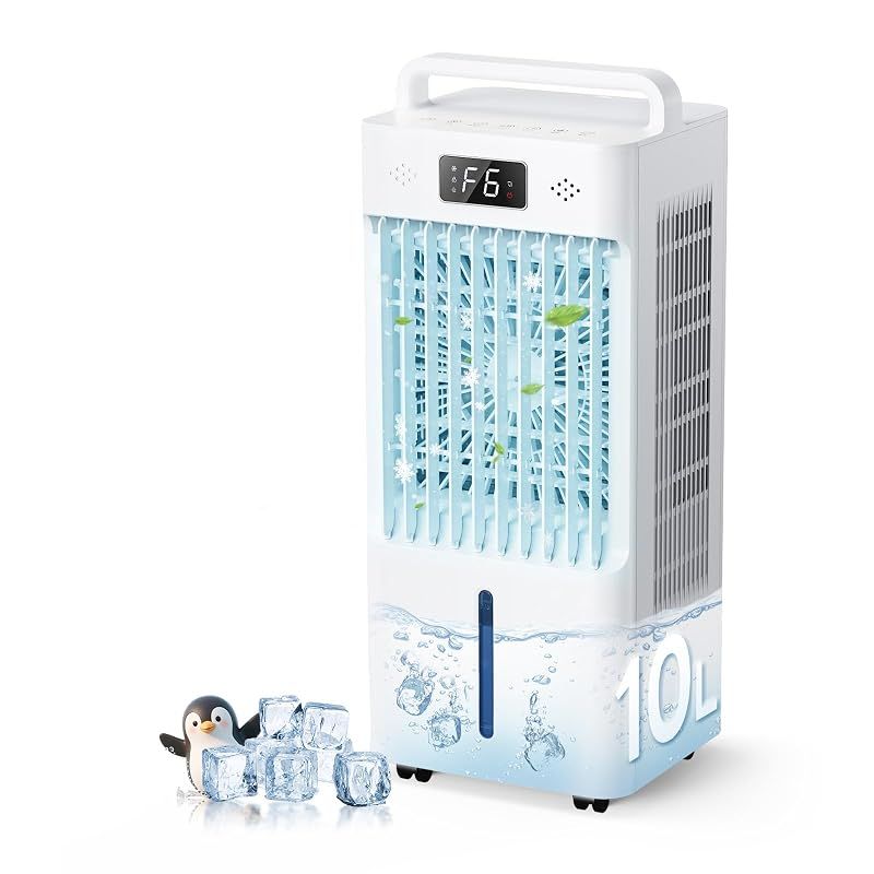 【新品】 冷風機 冷風扇 スポットクーラー 【水冷式・上から給水】 風量6段階調節 左右自動首振り 大画面LEDパネル 1?12時間タイマー 省エネ 10L大容量タンク 静音 PSE認証済 冷風機 強力 人気 工事不要 家庭用/オフィス ペット対策（ホワイト）
