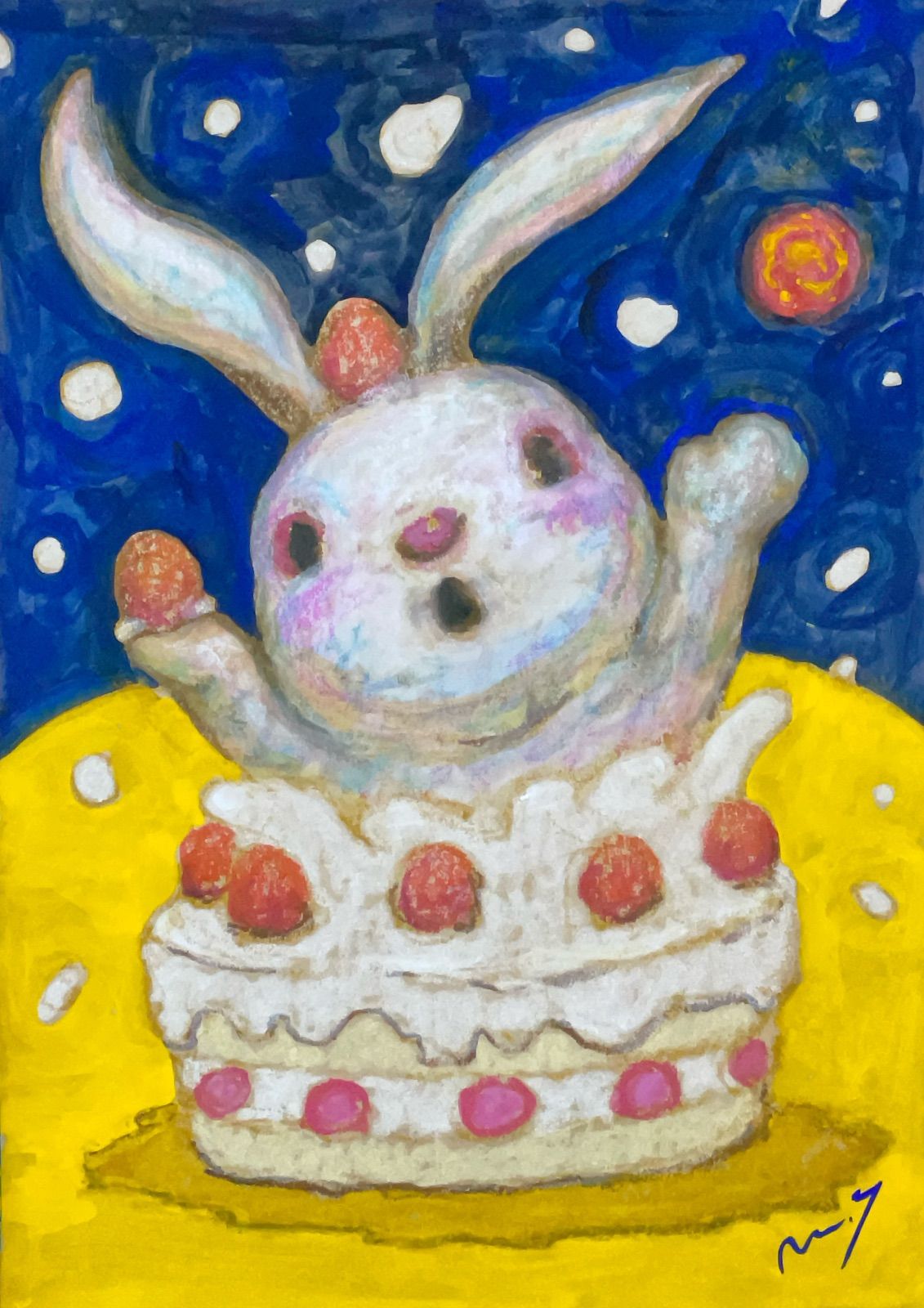 高野マナブ 原画｜[月でケーキのサプライズ] Drawing A4 アクリル 一点