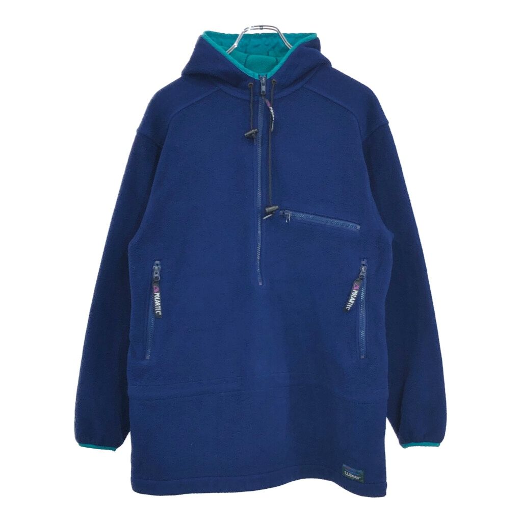 90年代 L.L.Bean エルエルビーン フーデッド ハーフジップ フリースジャケット アウトドア ブルー(メンズ M相当)中古 古着 V6791