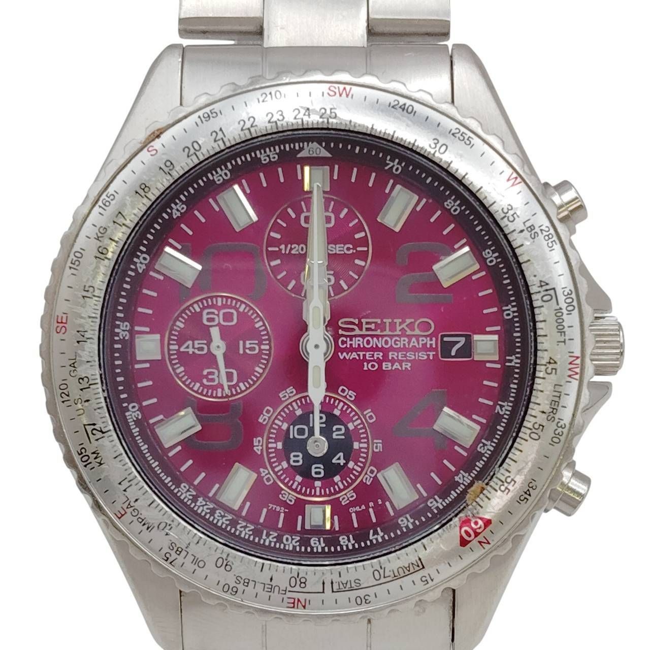 SEIKO セイコー 7T92-0CF0 クロノグラフ 赤文字盤 メンズ 腕時計 不動