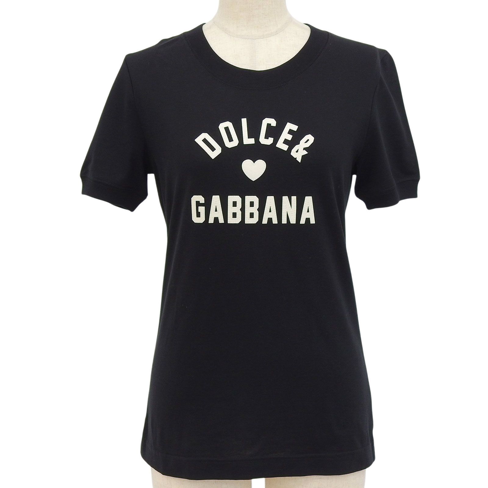 未使用品▲DOLCE&GABBANA ドルチェ＆ガッバーナ コットン100％ ロゴワッペン付 半袖Ｔシャツ ブラック 36 イタリア製 正規品 レディース