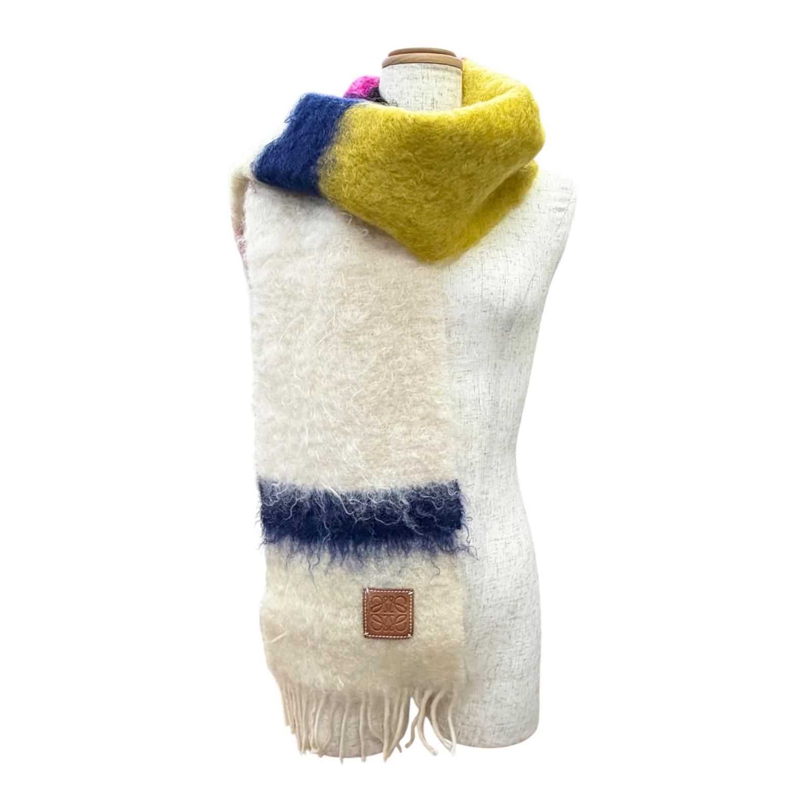 美品△LOEWE ロエベ ウール モヘア アナグラムレザーパッチ ボーダー
