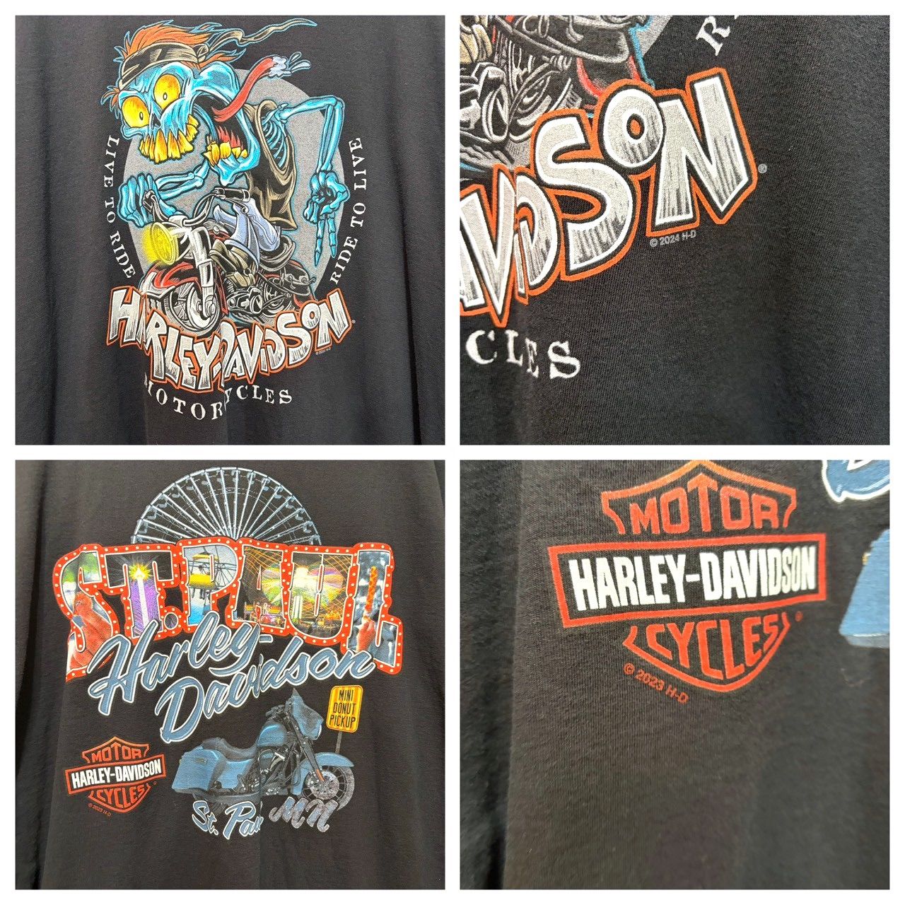 00s ビンテージ ハーレーダビッドソン 両面プリント ロングスリーブ Tシャツ 2XL ブラック 00年代 HARLEY DAVIDSON ロンT