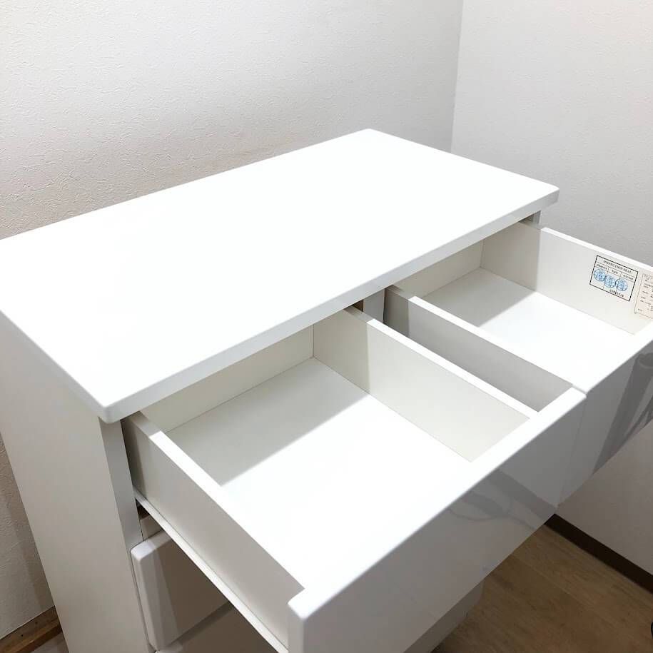 ss8879 【中古】 チェスト 5段 引出6杯 ホワイト 鏡面仕上げ 幅80cm 