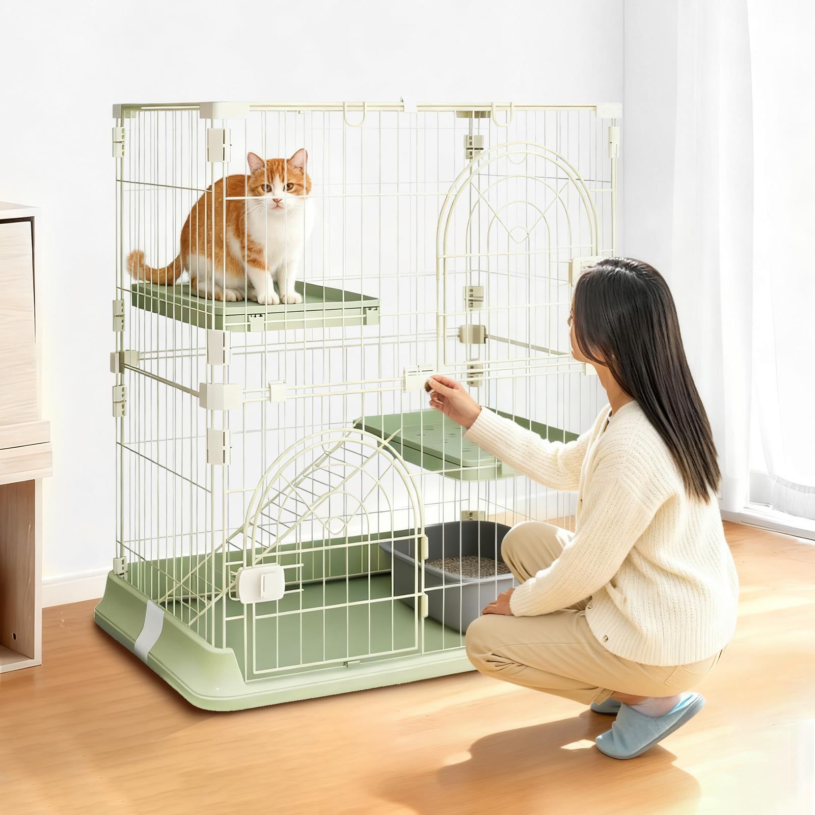 猫ケージ キャットケージ 2段 スリム 大型猫用 幅76*奥行50.5*高さ89cm