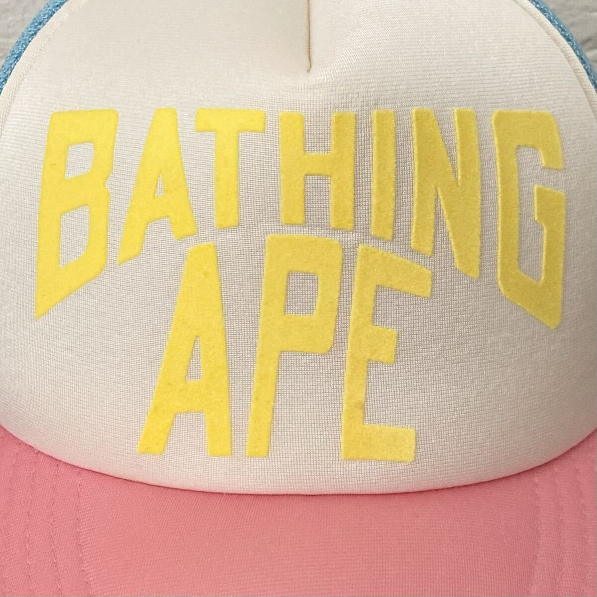 BAPE NYC LOGO メッシュ キャップ a bathing ape Cotton Candy Color trucker hat cap エイプ ベイプ アベイシングエイプ 帽子 NIGO yn15｜詳細画像