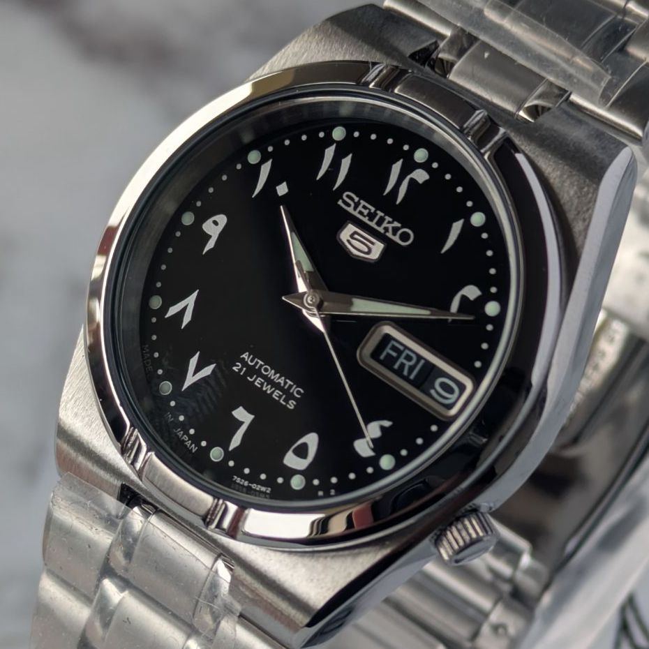 OH済 稼働品 SEIKO セイコー5 自動巻き 10s 希少黒文字盤 アラビア数字