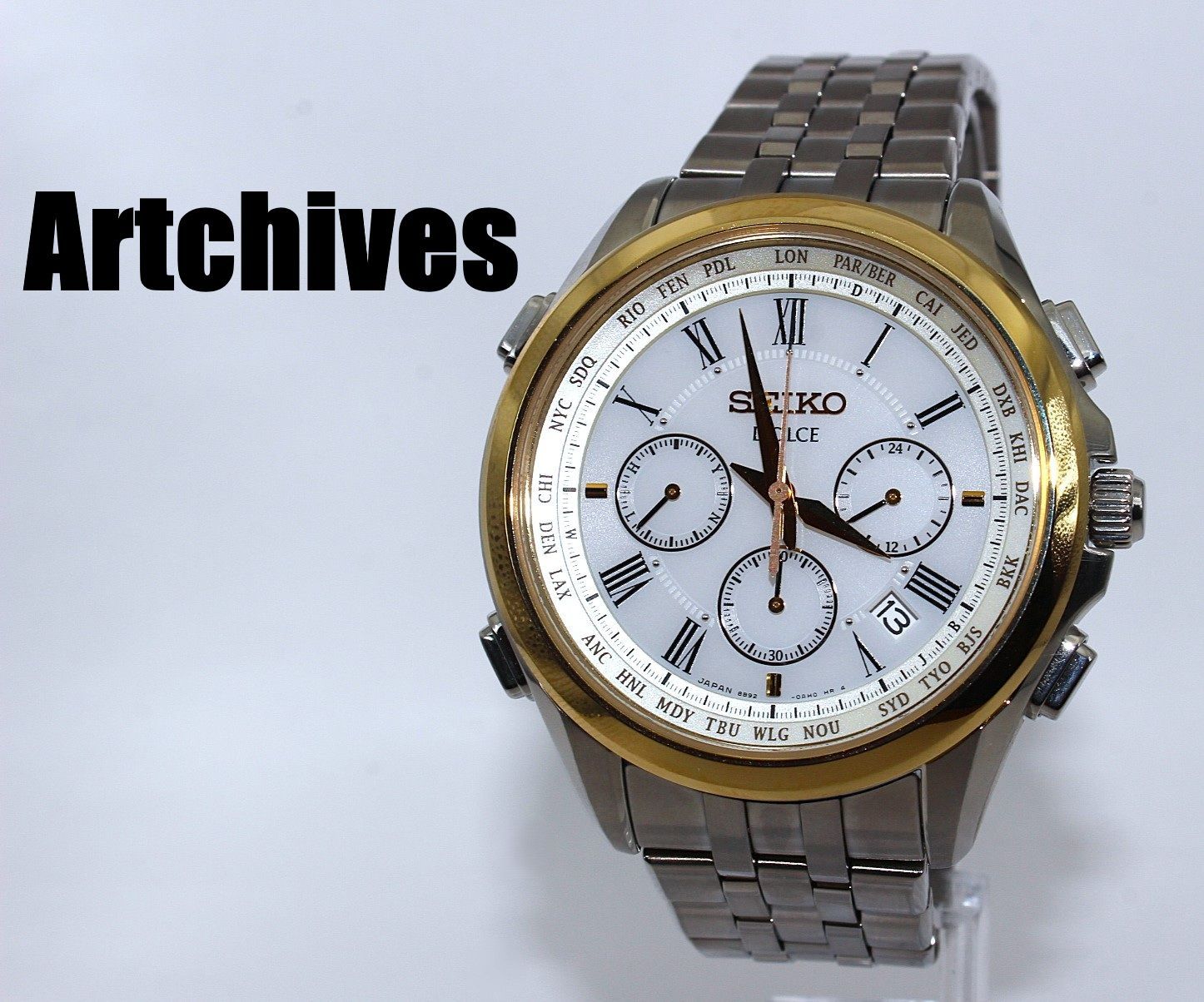 『VRW-2000』☆時計☆SEIKO (セイコー)☆SADA038☆ドルチェ&エクセリーヌ ワールドタイム☆W文字盤 メンズ ソーラー 腕時計 稼働品☆