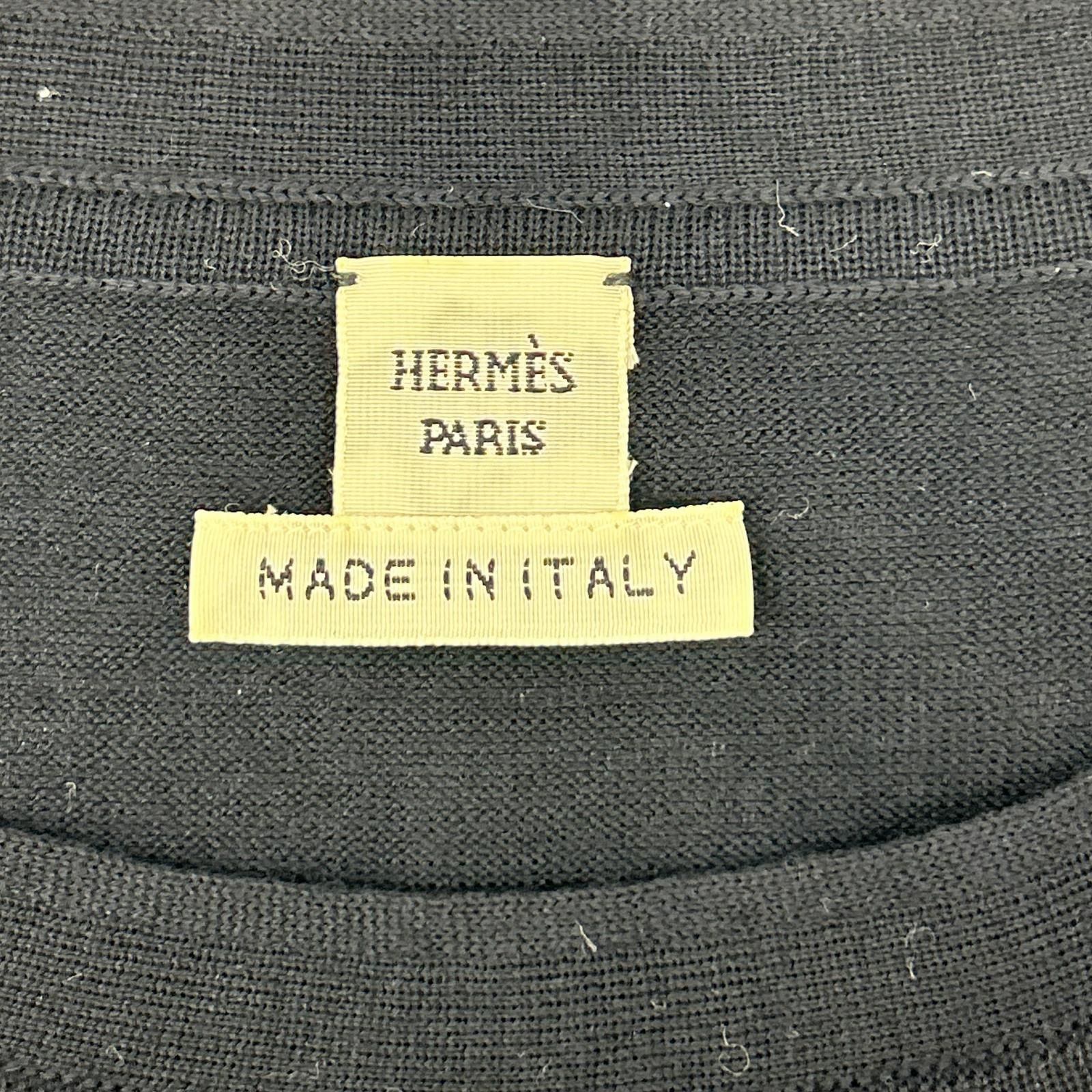 HERMES エルメス ネイビー スカーフ柄 シルク切替 ニット Eperon d'Or