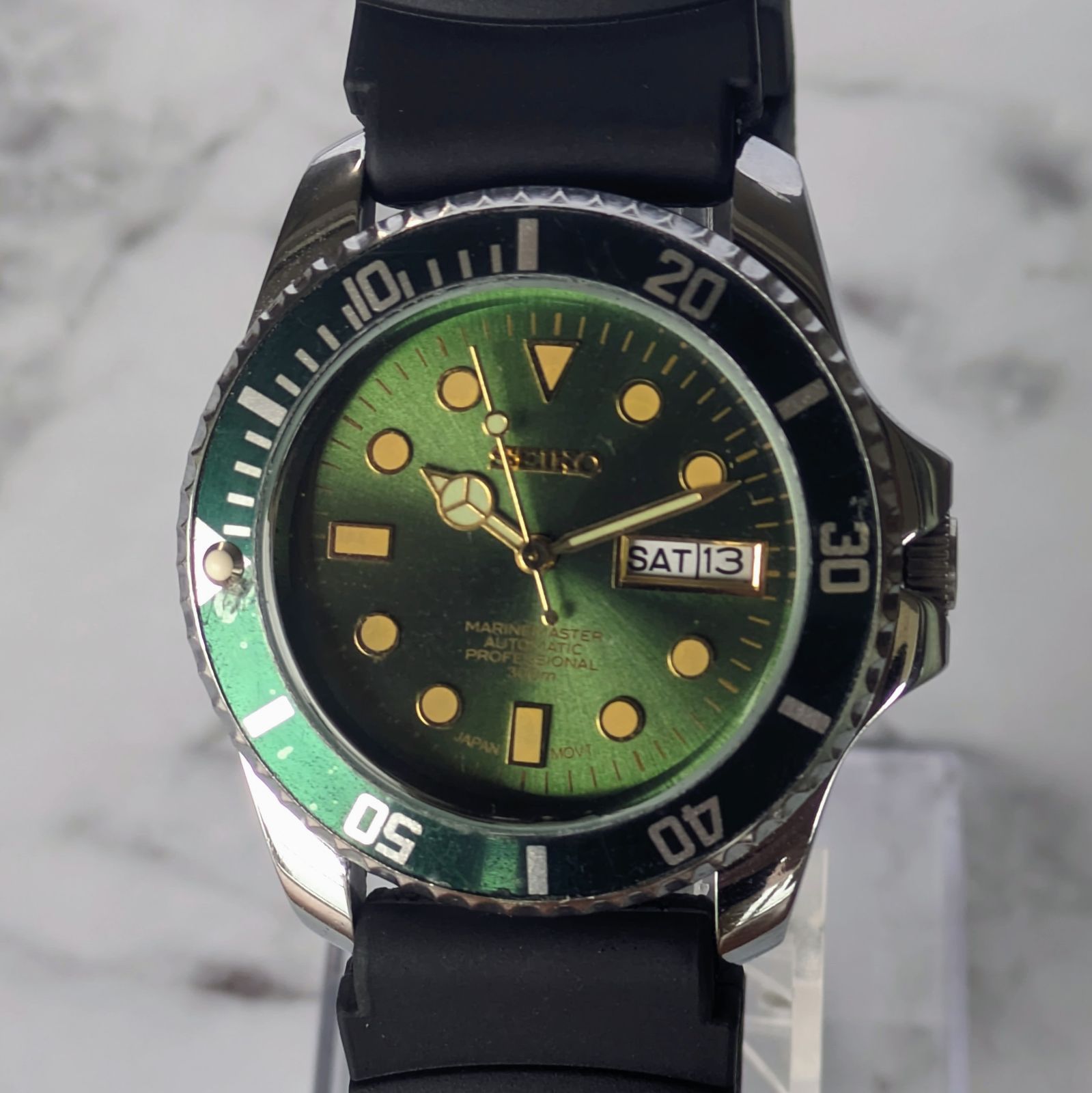 稼働品 SEIKO セイコー5 自動巻き ヴィンテージ グリーン文字盤 サン