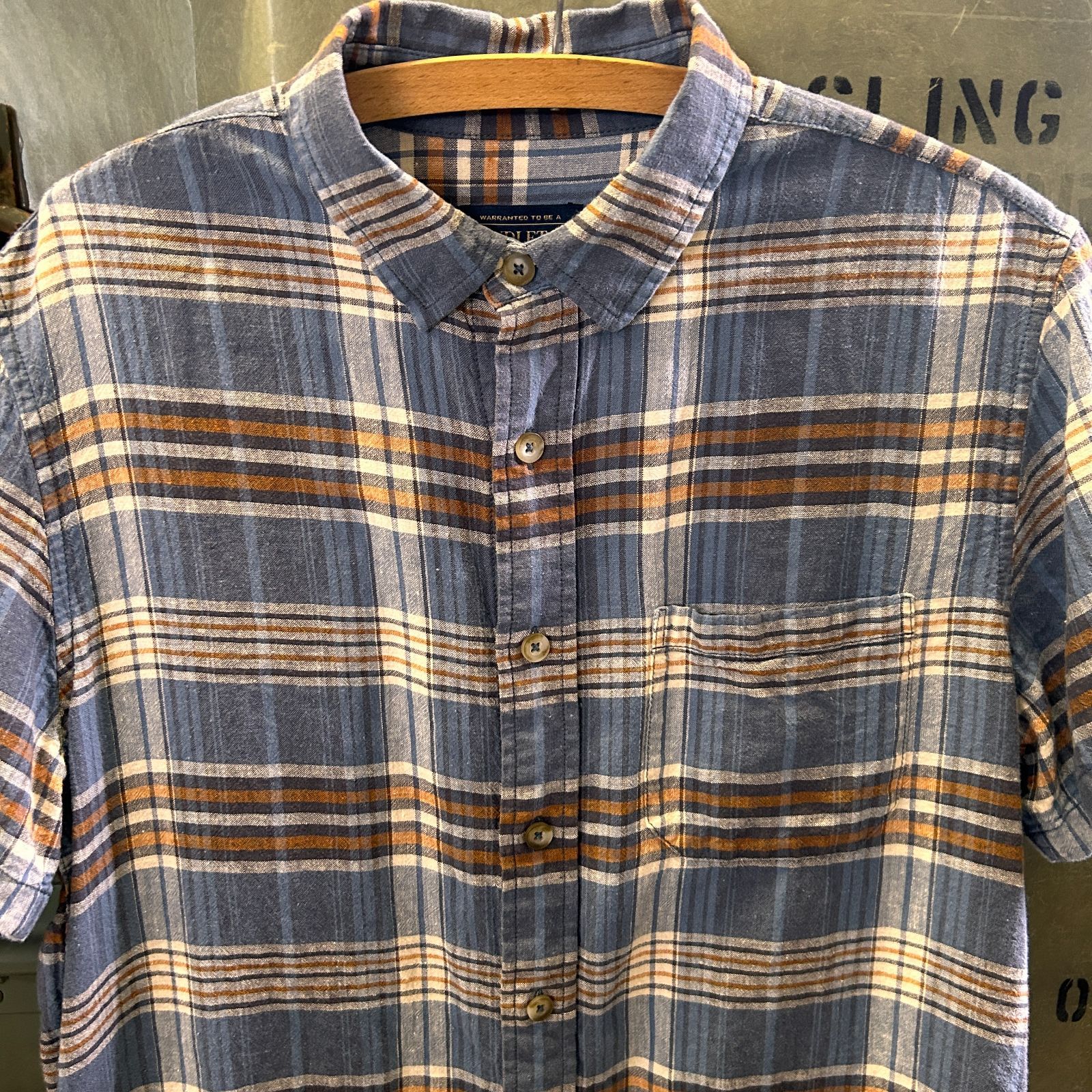 【PENDLETON】ペンドルトン 半袖チェックシャツ リネン レーヨン ブルー オレンジ アメカジ