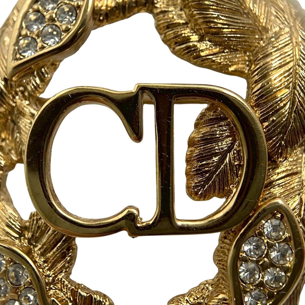 Dior】CDロゴ リーフ ブローチ ラインストーン ゴールド/金カラー 葉