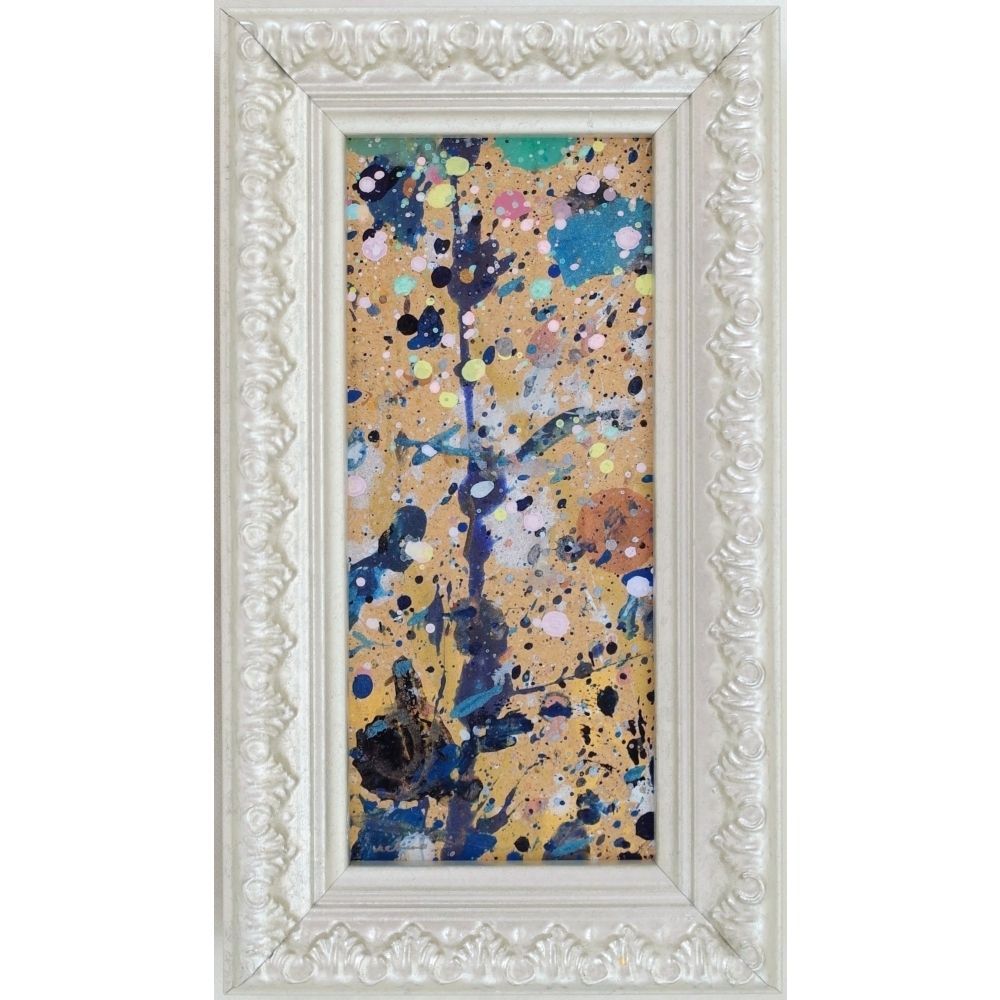 内野隆文　夜に咲く花　抽象絵画　小さな絵　アート作品　現代美術　ミニ額　額縁　真作 7,600円