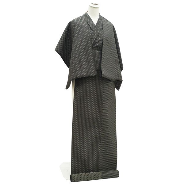 新古品】 御召 着物 着尺 反物 正絹 お召 先染め 織り柄 濃グレー