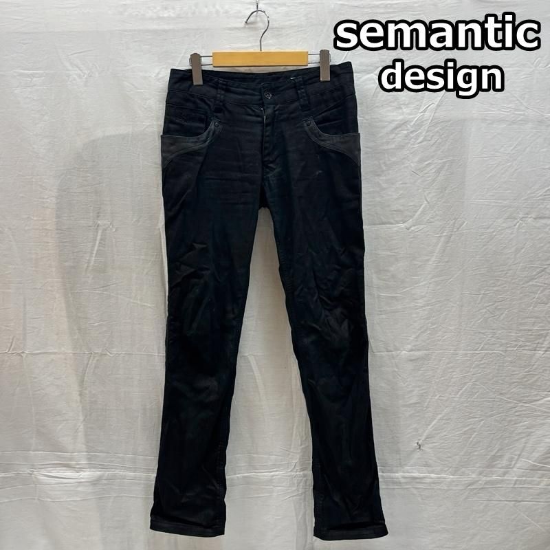 セマンティックデザイン スタッズ加工ブラックデニムパンツ S(W80cm Y2K セマンティックデザイン コーティング ブラック デニム パンツ レザー