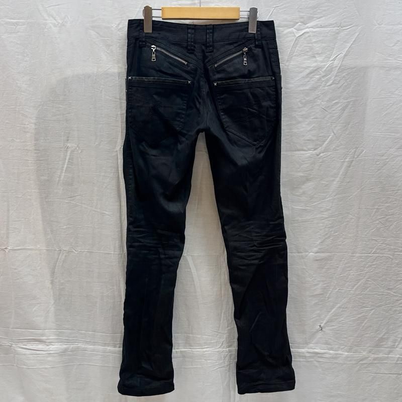 セマンティックデザイン スタッズ加工ブラックデニムパンツ S(W80cm Y2K セマンティックデザイン コーティング ブラック デニム パンツ レザー