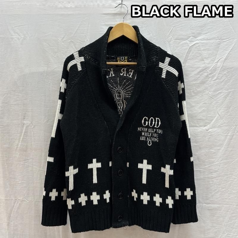 BLACK FLAME マリア 刺繍 クロス 十字架 ショールカラー アクリル
