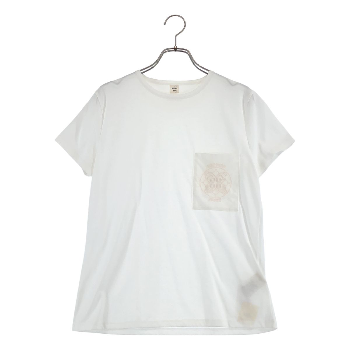 【新品】 HERMES / エルメス | コットン ロゴ エンブロイダリー カットソー | 34 | ホワイト | レディース