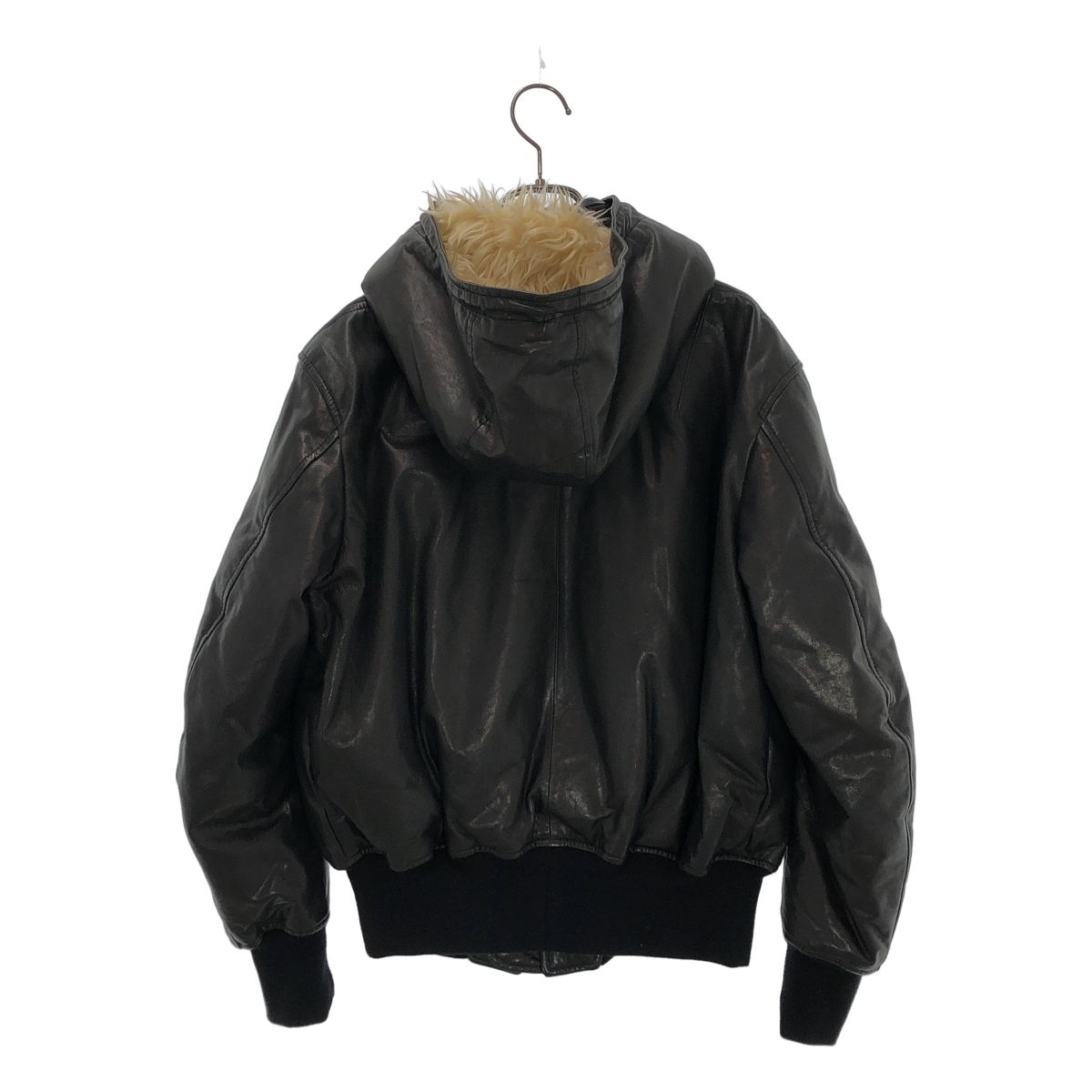 Paul Smith COLLECTION / ポールスミスコレクション | 羊革 ラムレザー 中綿 ジップ ジャケット / ファーフード着脱可 | M | ブラック | メンズ Paul Smith COLLECTION / ポールスミスコレクション | 羊革 ラムレザー