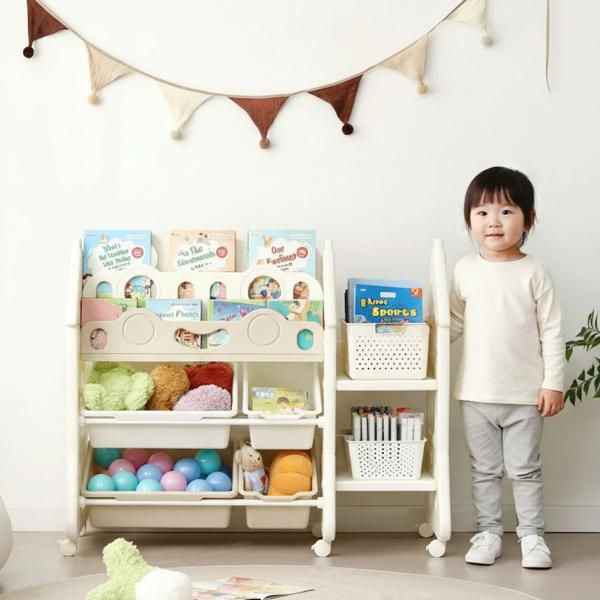 絵本棚 おもちゃ箱 大容量3段 キャスター付き ラック おもちゃ収納 インナーボックス付 収納 子供用 絵本 おもちゃ収納 収納ラック ランドセルラック 子供収納