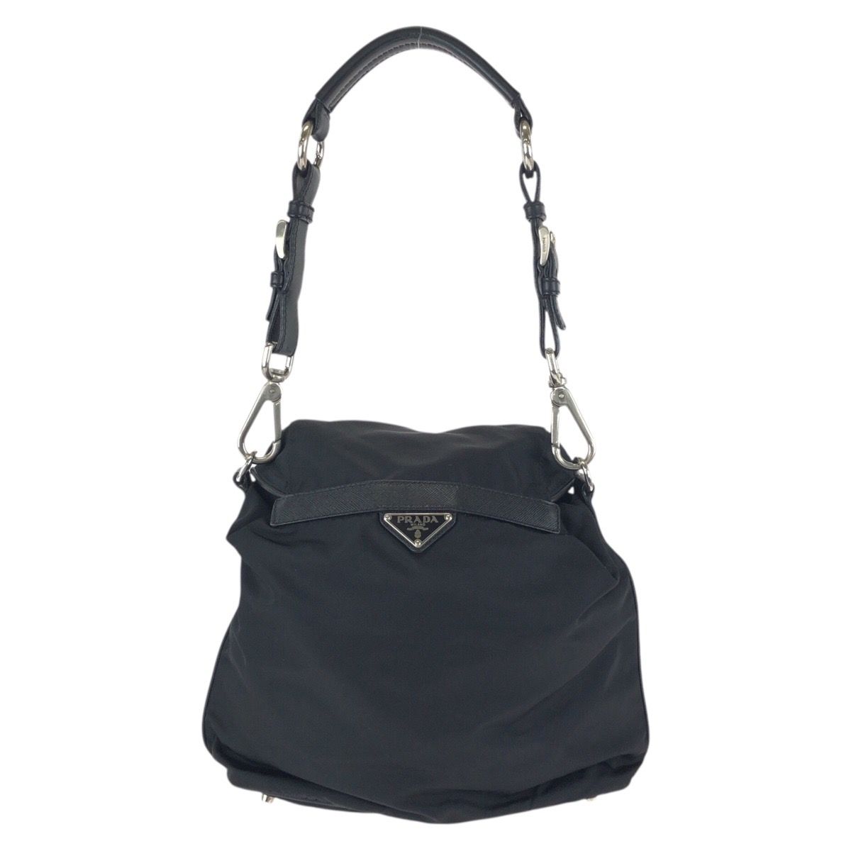 美品 PRADA プラダ テスート サフィアーノ 三角ロゴプレート ブラック