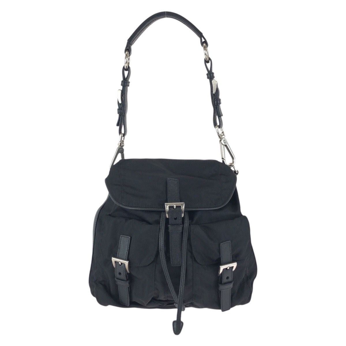 美品 PRADA プラダ テスート サフィアーノ 三角ロゴプレート ブラック