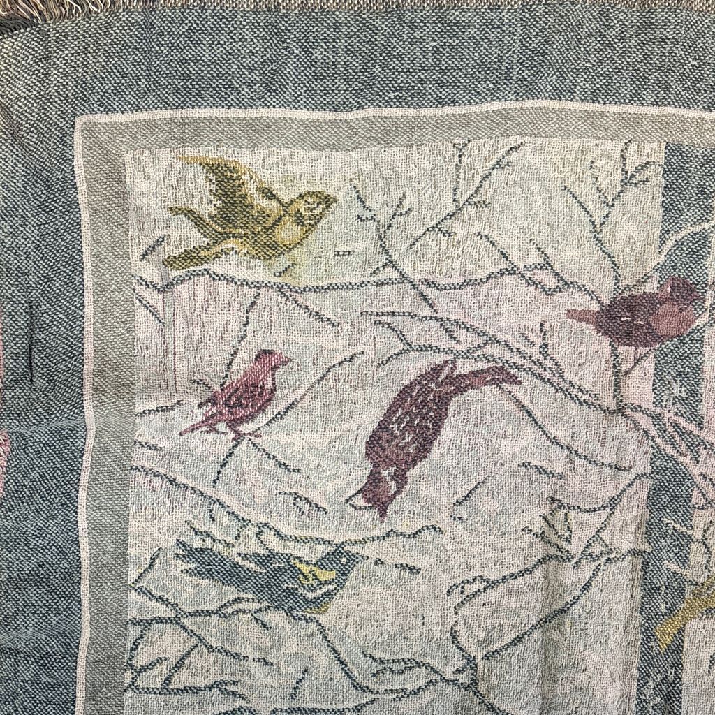 vintageラグ ブランケット マルチカバー タペストリー 小鳥 カラフル