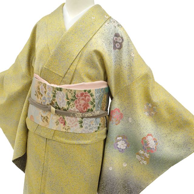 新古品】 訪問着 着物 フォーマル 未使用 正絹 袷 手染め 芥子色地
