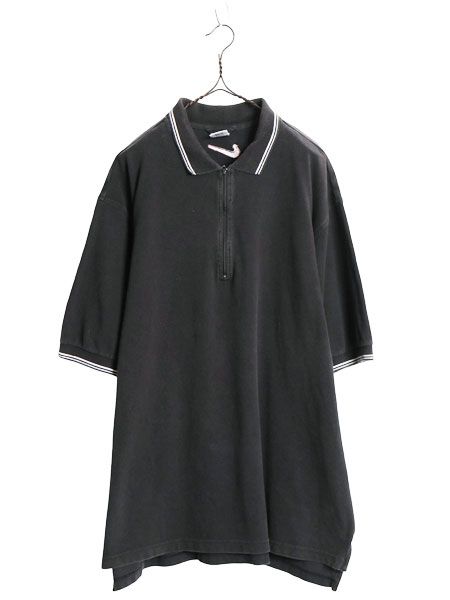 90s ☆ ナイキ ハーフジップ ポロシャツ メンズ XL オールド Y2K ストリート ヒップホップ スウォッシュ 黒 大きいサイズ ビッグシルエット