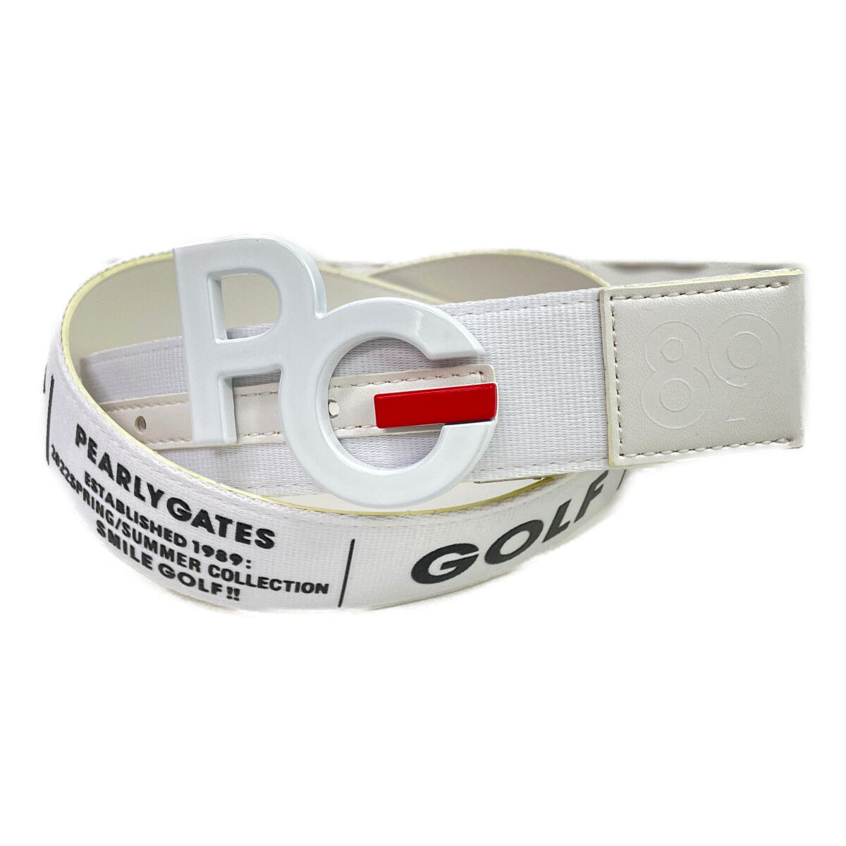 中古 パーリーゲイツ PEARLY GATES ベルト ホワイト 白 トップ式ベルト PGバックル カット可能