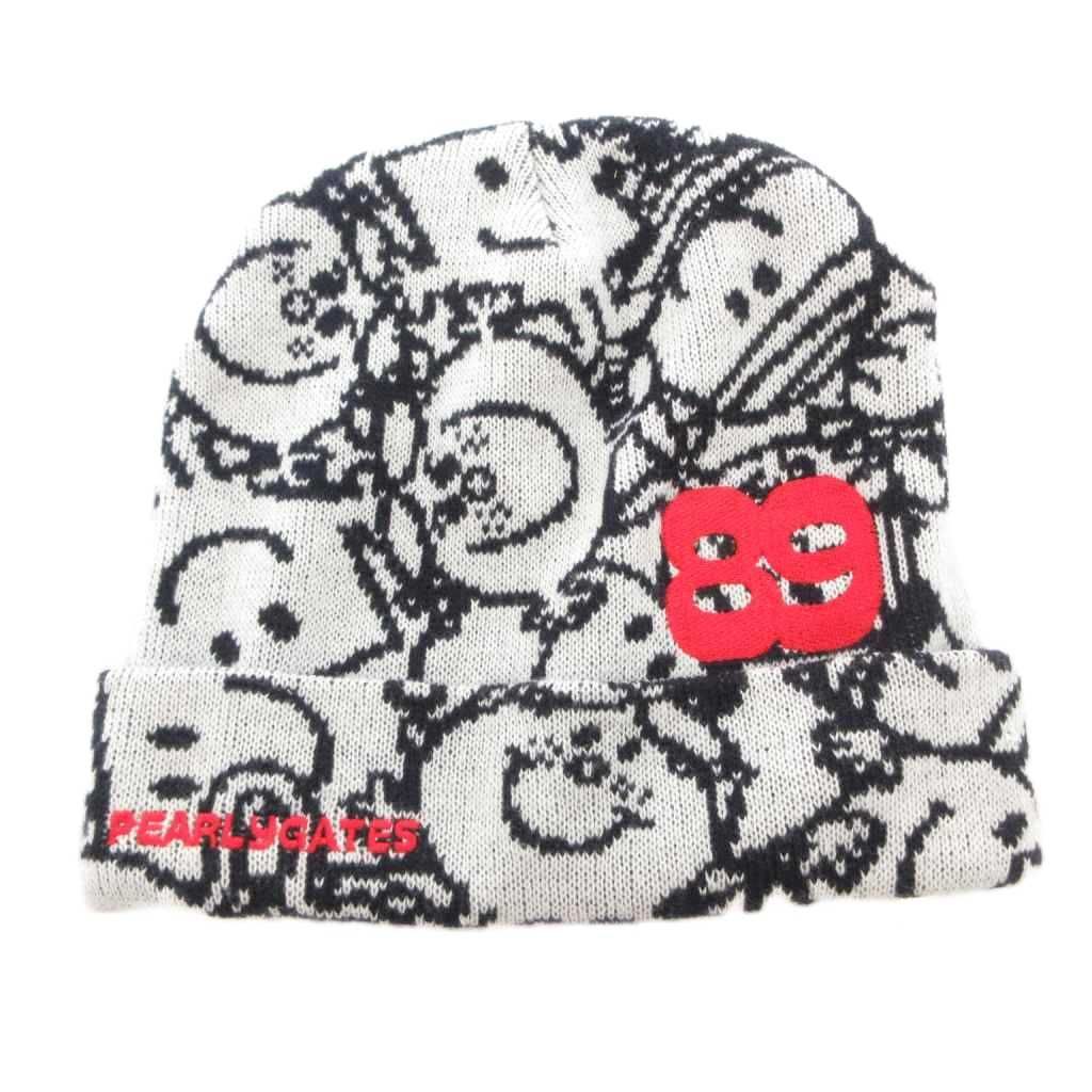 パーリーゲイツ PEARLY GATES ニット帽 ビーニー 総柄 刺繍 ロゴ FR 白 ホワイト /FF ■GY18