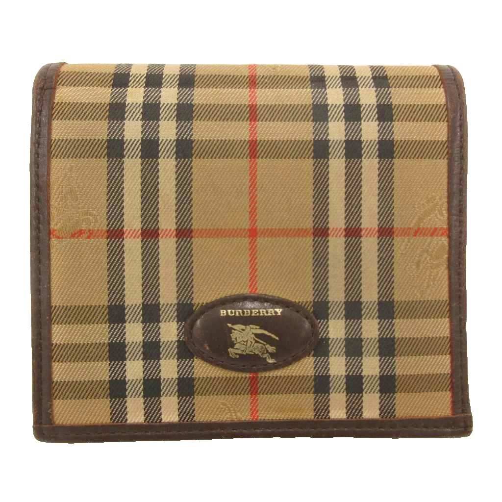 バーバリー BURBERRY 二つ折り財布 ウォレット がま口 ボタン開閉 茶