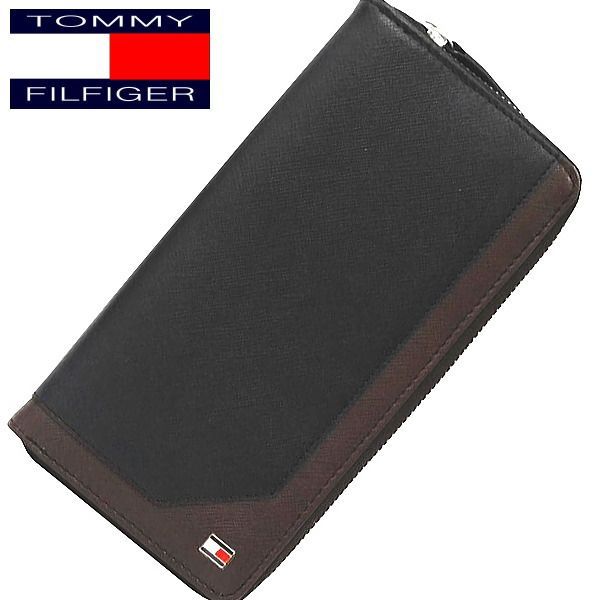 TOMMY HILFIGER トミー・ヒルフィガー メンズ財布 ラウンドジップ長財布 ブラックブラウン SAFFIANO 31TL13-030 ギフトプレゼント 贈り物 誕生日祝い クリスマス