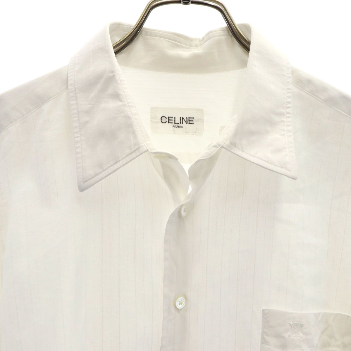 CELINE セリーヌ ストライプ柄 長袖 ワイシャツ ホワイト メンズ 古着