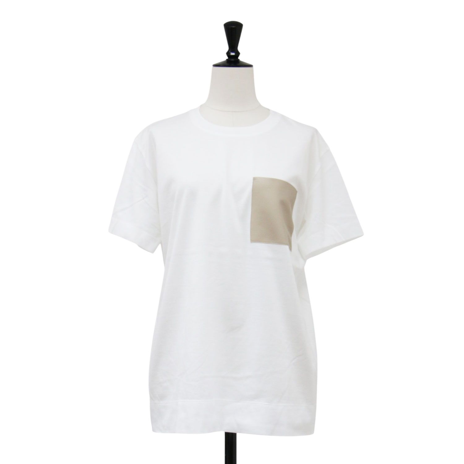 【新品】BEIGE ベイジ Tシャツ ホワイト ベージュ サイズ:4(M) 25春夏 TORENIA レザーポケット コットン クルーネック Tシャツ カットソー プルオーバー 半袖 日本製 トップス【レディース】