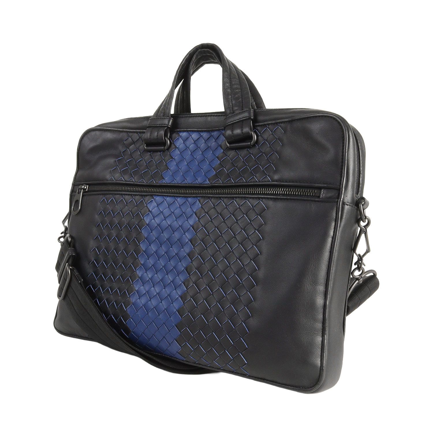 BOTTEGA VENETA Bottega Veneta Bag 2 Way Two Tone Intrecciato Shoulder Briefcase Navy Blue Italian Brand Bag [Men's] [Used]