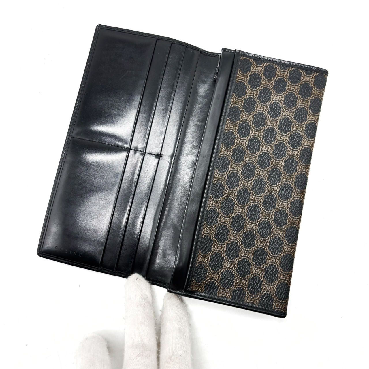 良品】CELINE セリーヌ トリオンフ マカダム柄 長財布 お札 PVC 