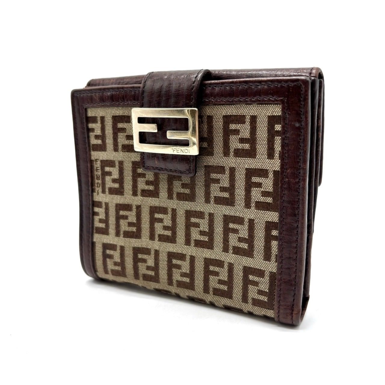 良品】FENDI フェンディ ズッカ柄 FF 二つ折り財布 キャンバス