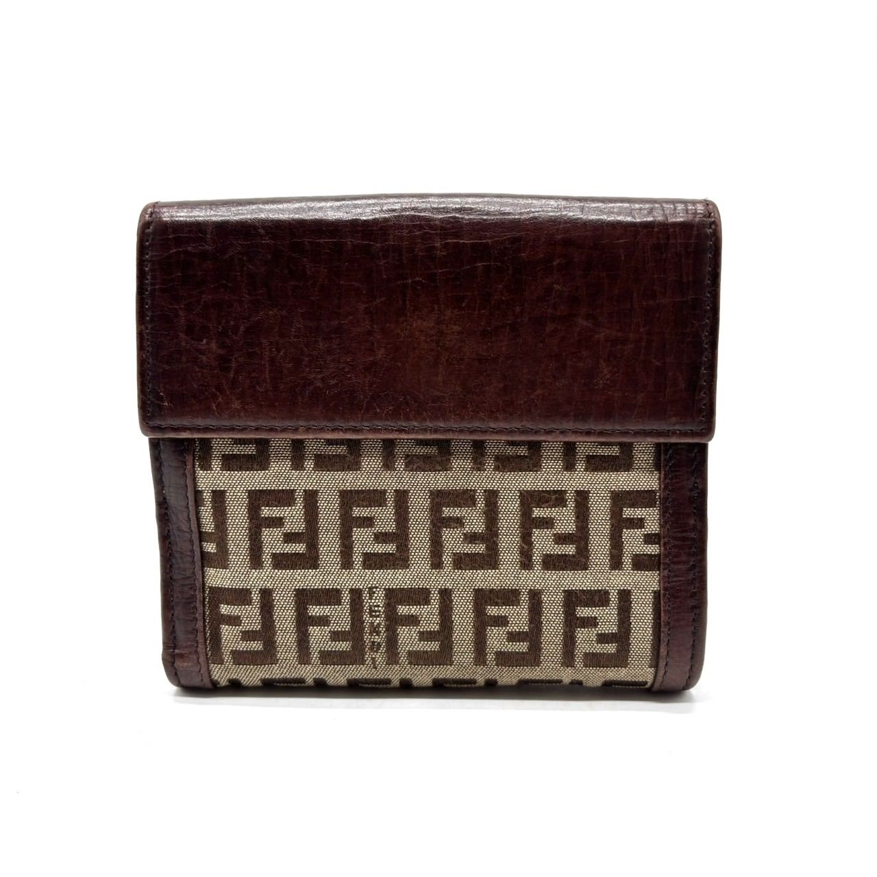 良品】FENDI フェンディ ズッカ柄 FF 二つ折り財布 キャンバス