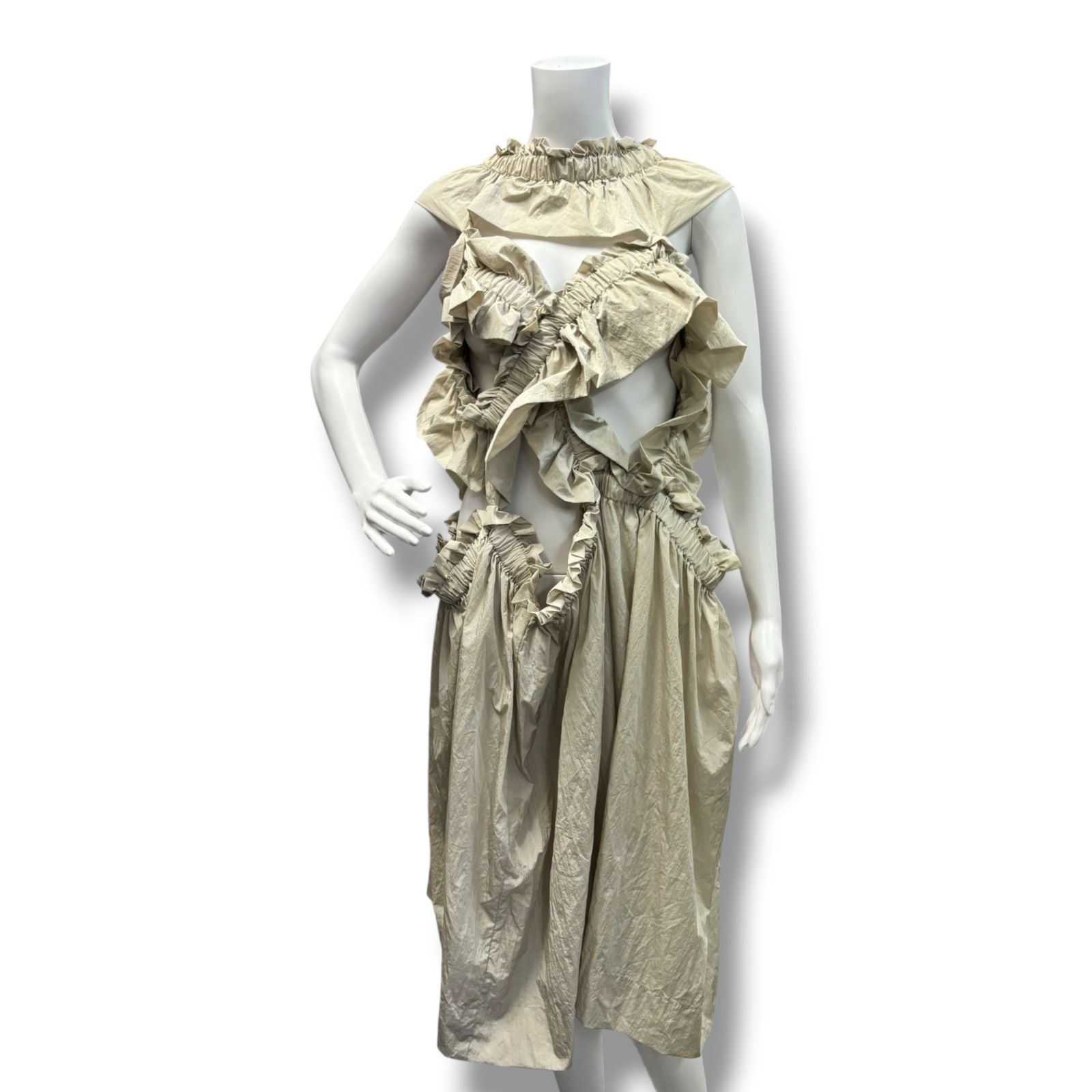 参考上代49,500円 未使用品 HOUGA kiki frill dress キキフリルドレス ノースリーブワンピース ロングスカート ホウガ HW10FD07 ライトグレー F 2226G1