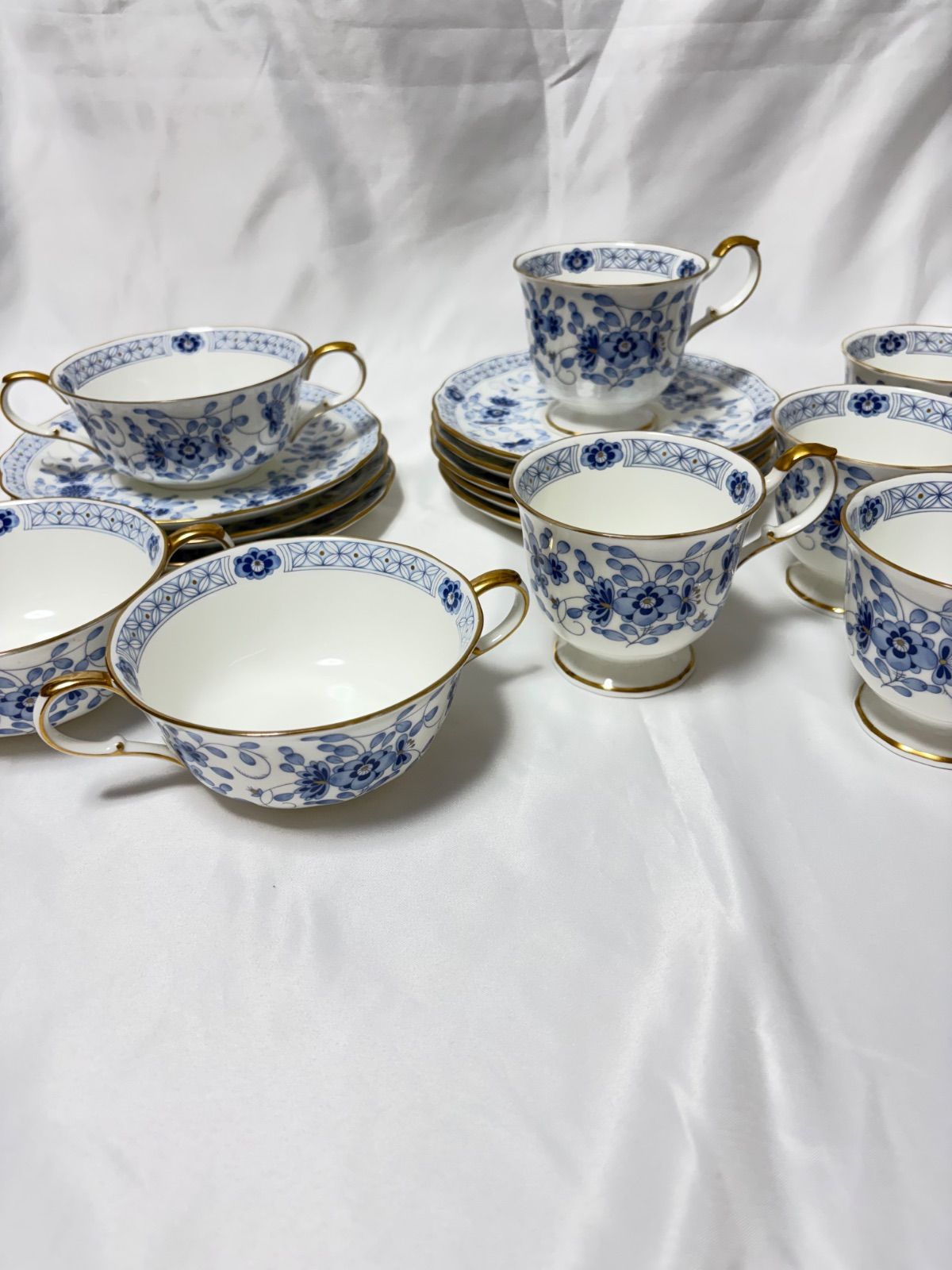 【美品】ナルミ ミラノ スープカップ＆ソーサー 3客 / カップ＆ソーサー 5客 セット NARUMI ボーンチャイナ