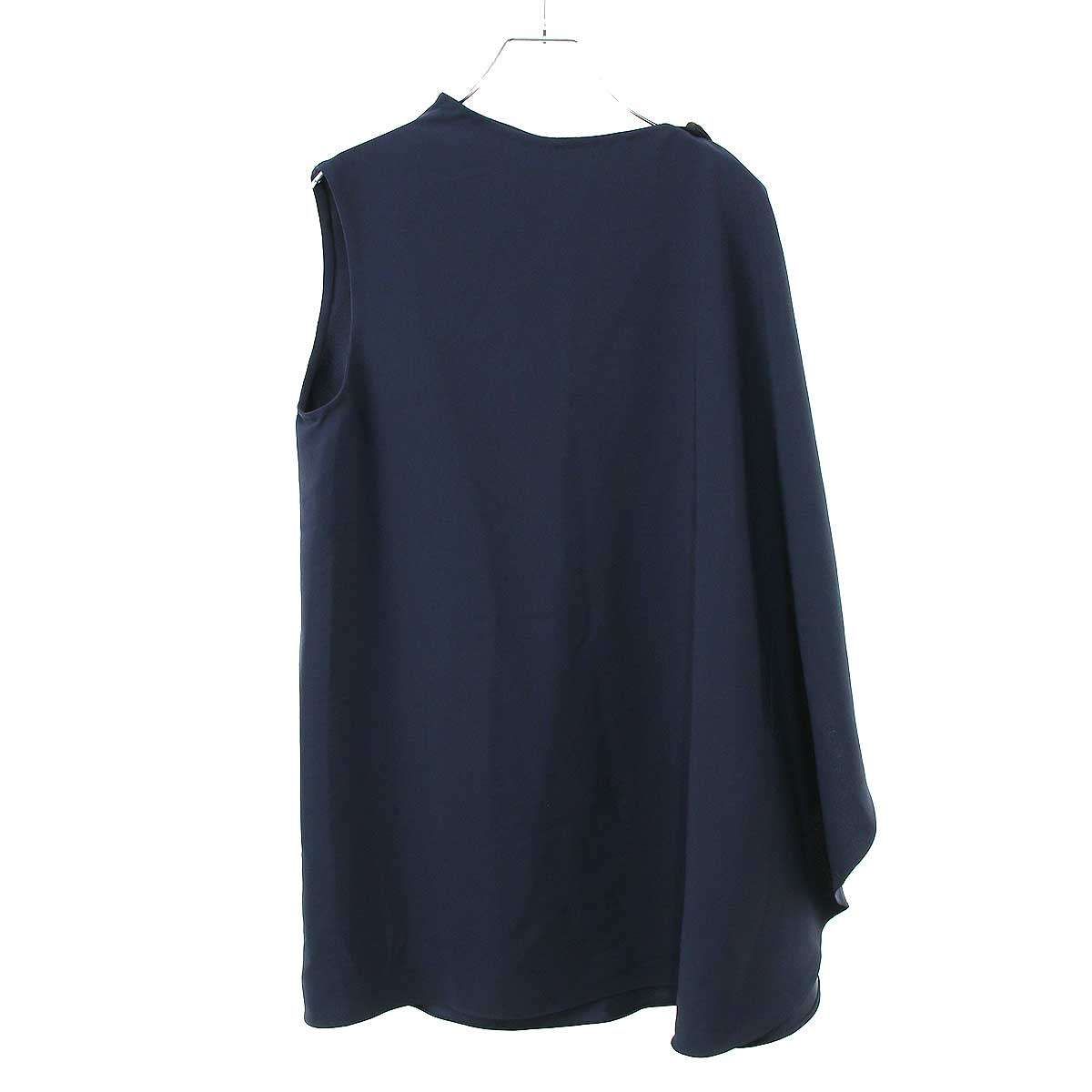 HARUNOBUMURATA ハルノブムラタ 26SS BACK SATIN ASYMMETRY DRAPED BLOUSE アシンメトリーブラウス HM26S739-STY05 ネイビー 36