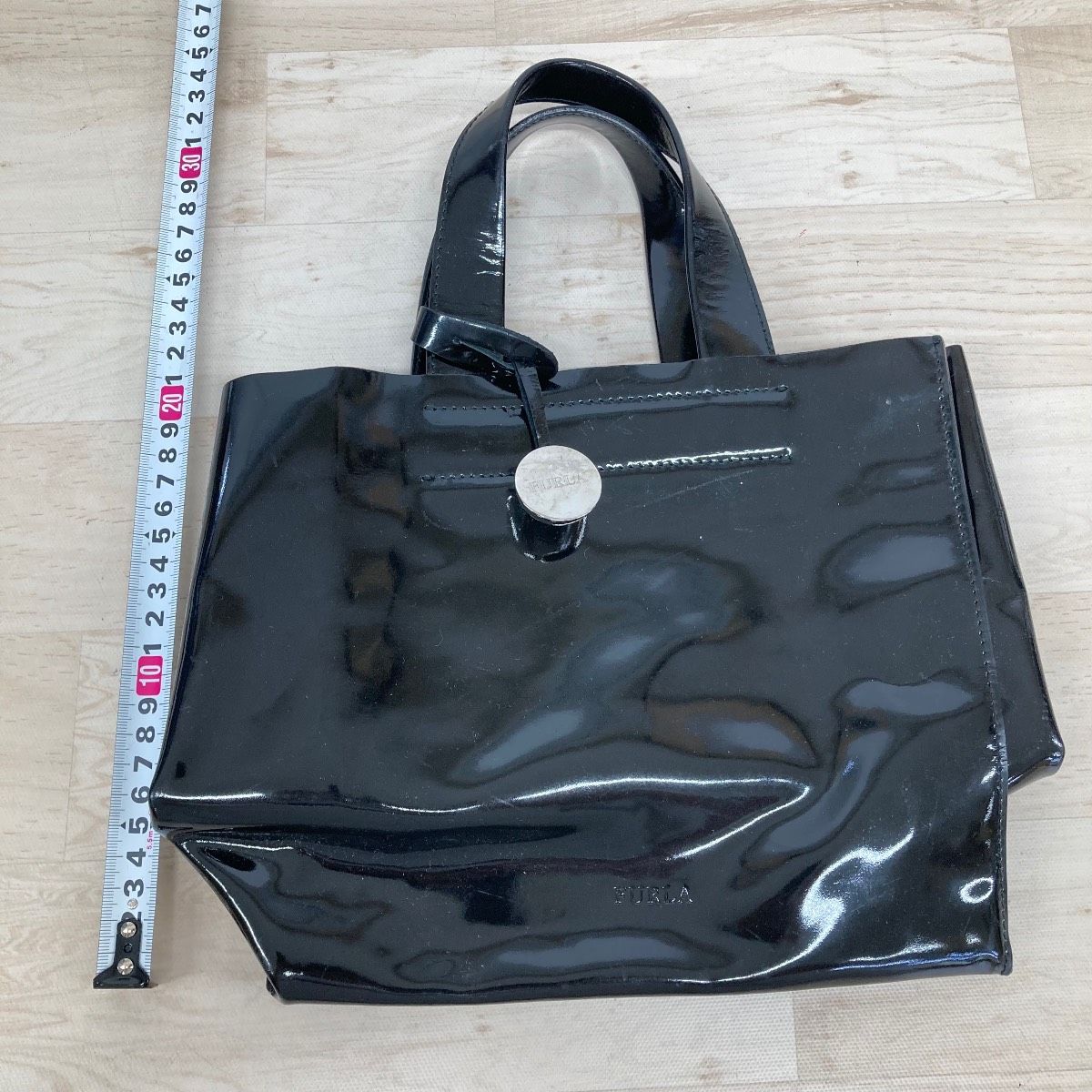 FURLA/フルラ エナメル トートバッグ ハンドバッグ ブラック/黒 