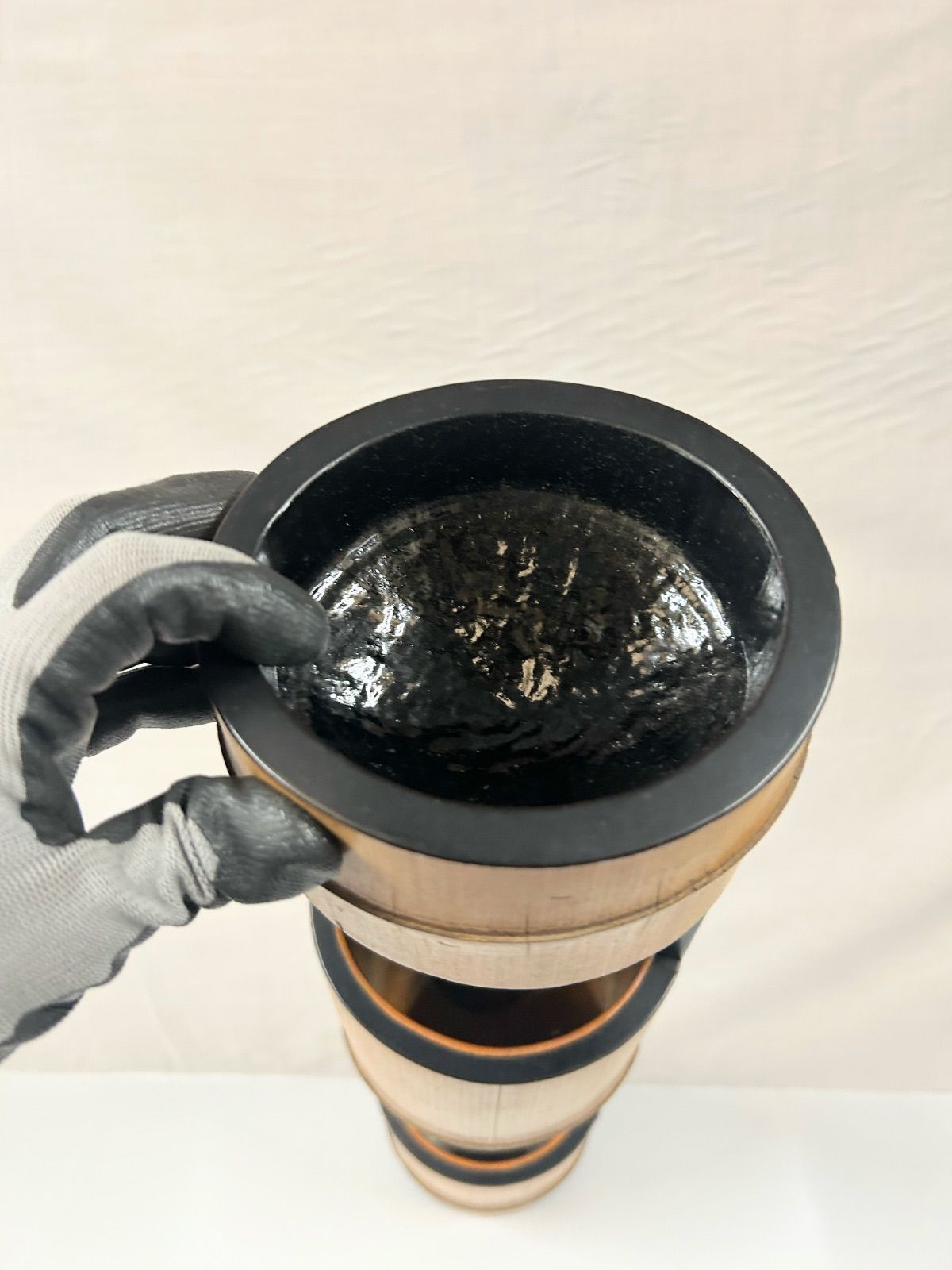 伝統工芸 竹製 二重切 花入 落とし付き 茶道具 華道具 置き花器